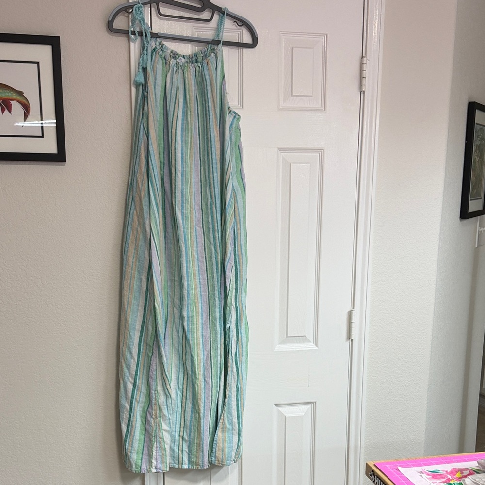 Time and Tru Striped Maxi Sundress in Mint, Blue & Cream